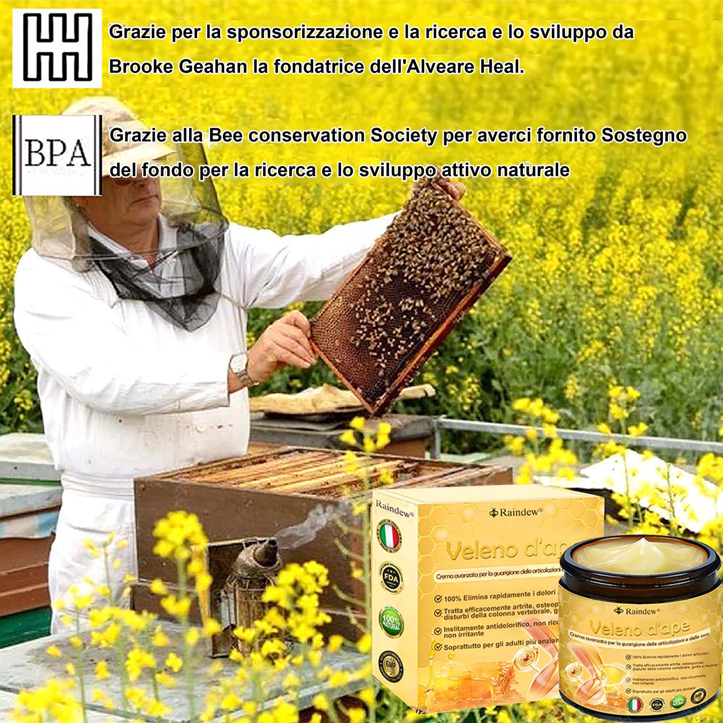 Raindew® Crema Avanzata al Veleno d'Ape per la Guarigione delle Articolazioni e delle Ossa