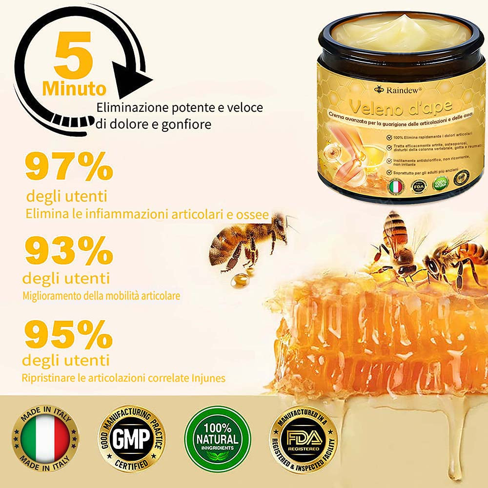 Raindew® Crema Avanzata al Veleno d'Ape per la Guarigione delle Articolazioni e delle Ossa