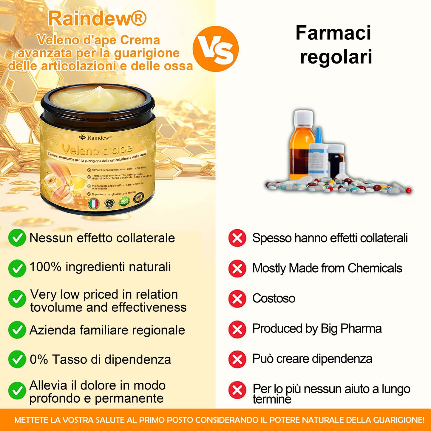 Raindew® Crema Avanzata al Veleno d'Ape per la Guarigione delle Articolazioni e delle Ossa
