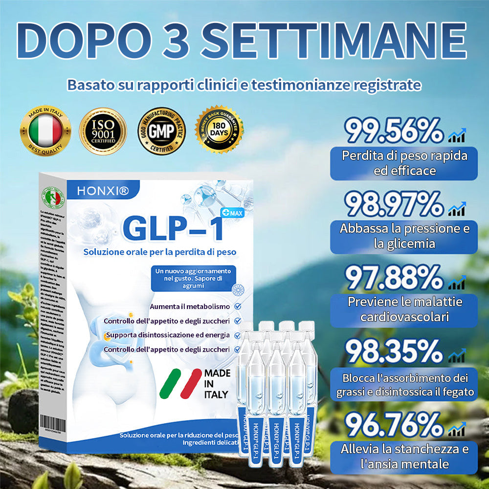 Honxi® GLP-1 Max soluzione orale per la perdita di peso ✅ Adatto per l'obesità, le malattie cardiovascolari, il diabete, l'apnea del sonno, il colesterolo alto e i lipidi nel sangue, i problemi alle articolazioni e varie altre condizioni🚀