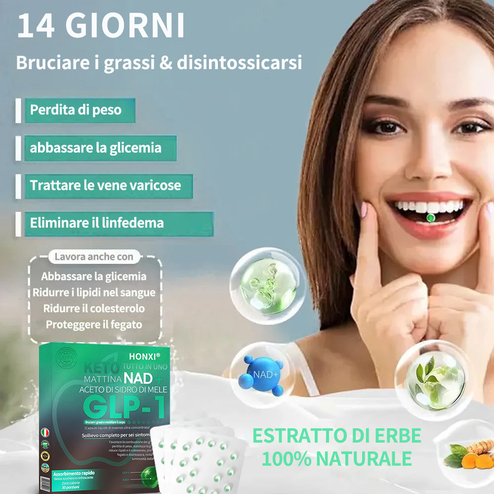 [Negozio ufficiale] ⚡Honxi® Perle di essenza dimagrante GLP-1 🍏｜Tripla azione: NAD⁺, Moringa e ACV｜🔥 Brucia grassi veloce｜ Equilibrio metabolico