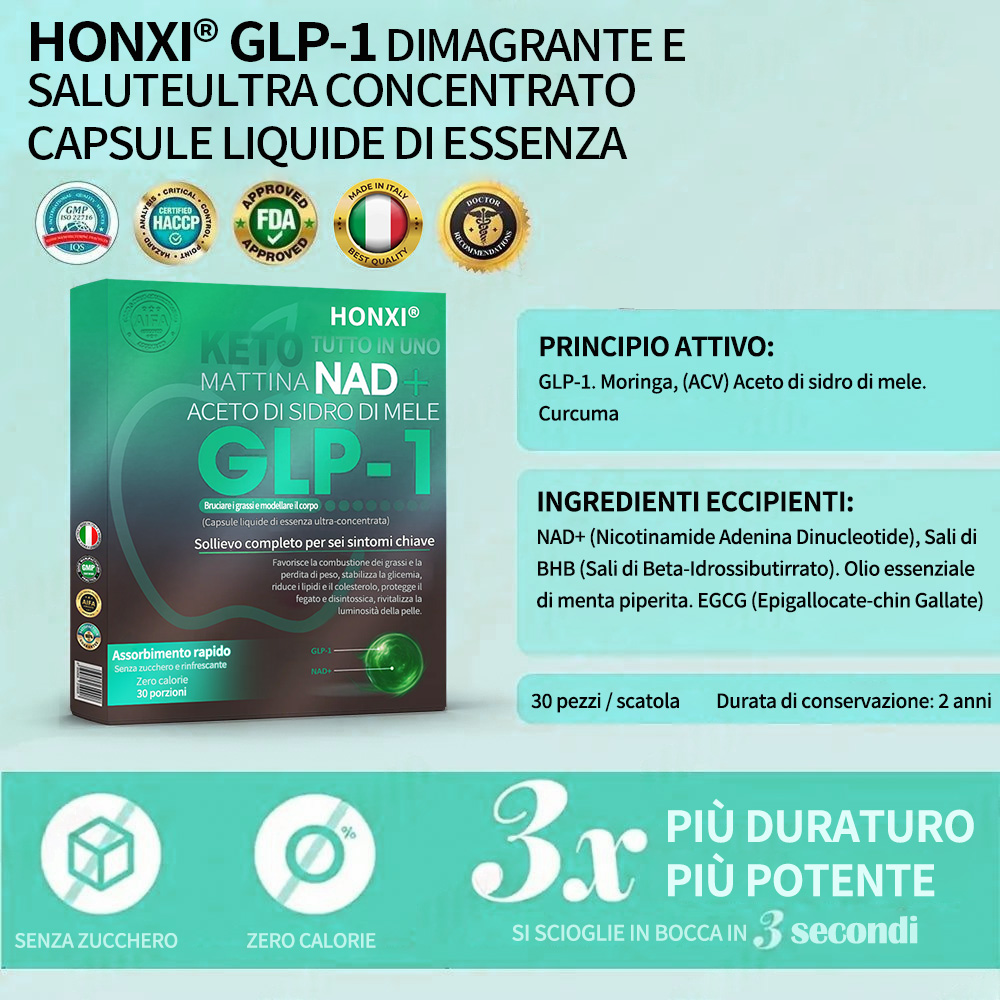 [Negozio ufficiale] ⚡Honxi® Perle di essenza dimagrante GLP-1 🍏｜Tripla azione: NAD⁺, Moringa e ACV｜🔥 Brucia grassi veloce｜ Equilibrio metabolico